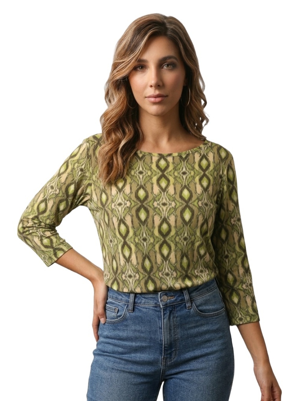 Talbots Olive Green Patterned Boatneck Top
